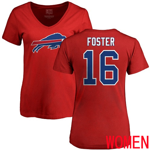 NFL Women Buffalo Bills #16 Robert Foster Red Name and Number Logo T Shirt
